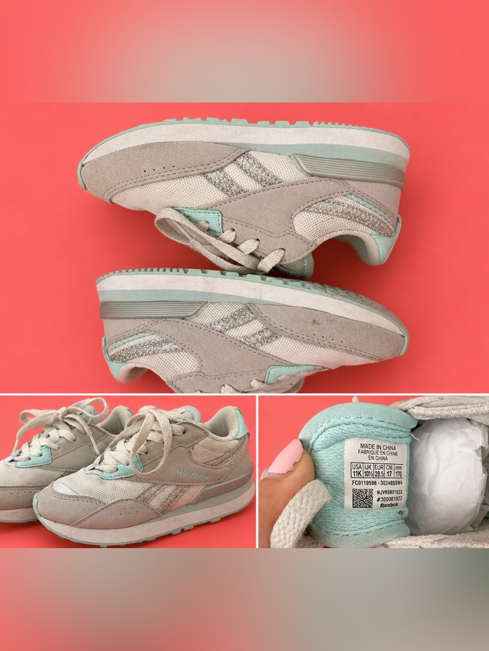 Reebok Kids Mint and Light Gray Casual Sneakers